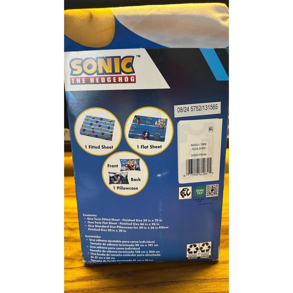 2024 Sonic the Hedgehog 3‎ Piece Sheet Set Twin Blue Microfiber Kids Bedding NEW